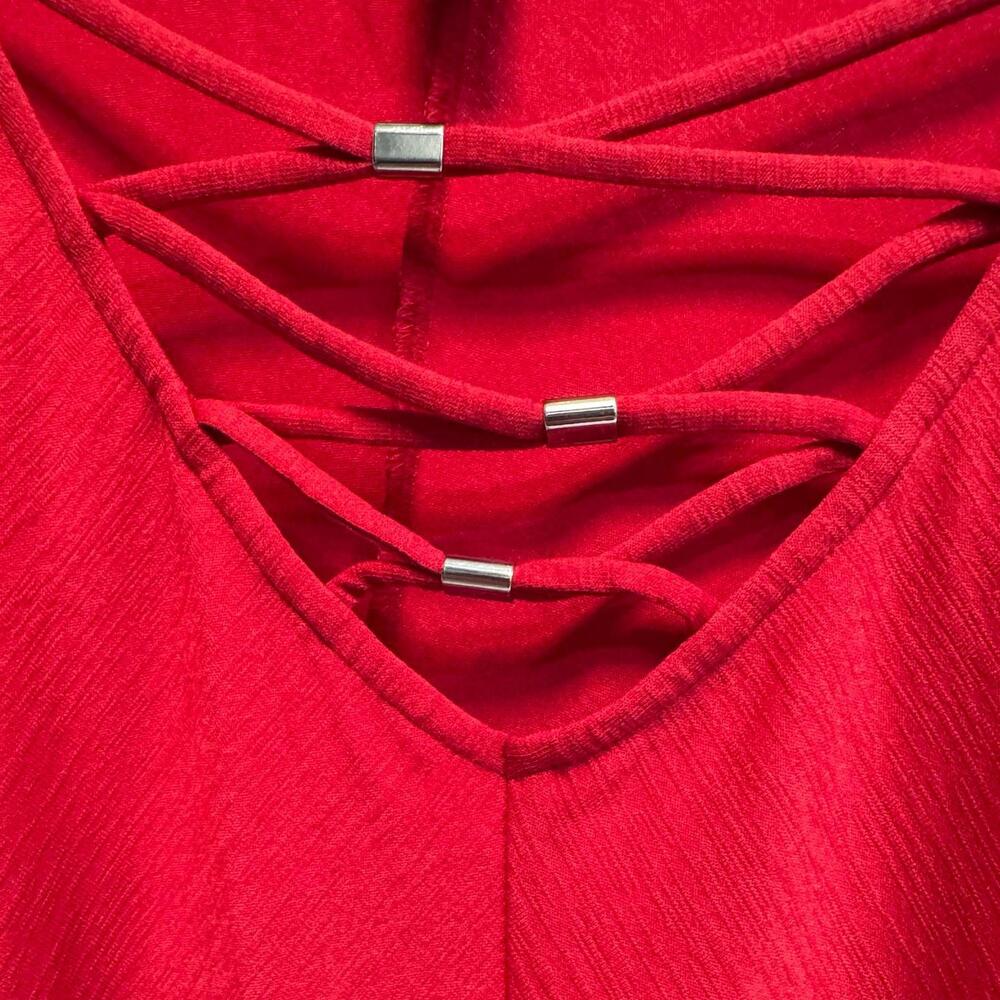 Alyx Red Lattice Ruched Sleeves Shark Bite Hem Top Plus Size 3X - Picture 4 of 5